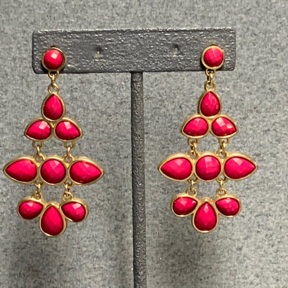 Pierced Chandelier Earrings Barbie Gold Dark Hot Pink Retro Glam Soft Girl
